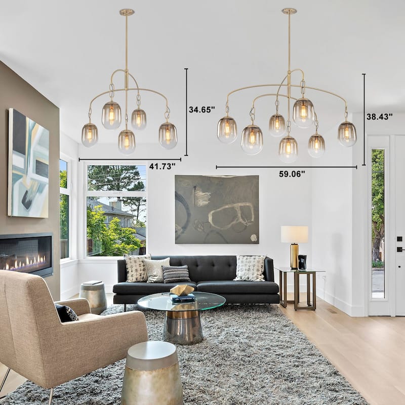 Modern Gold Chandelier Gradient Glass Shades 2-Tier Curved Arm