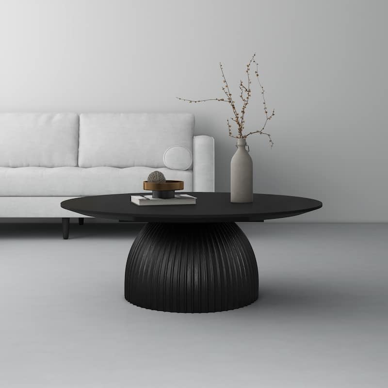 Round Coffee Table Solid Wood Base