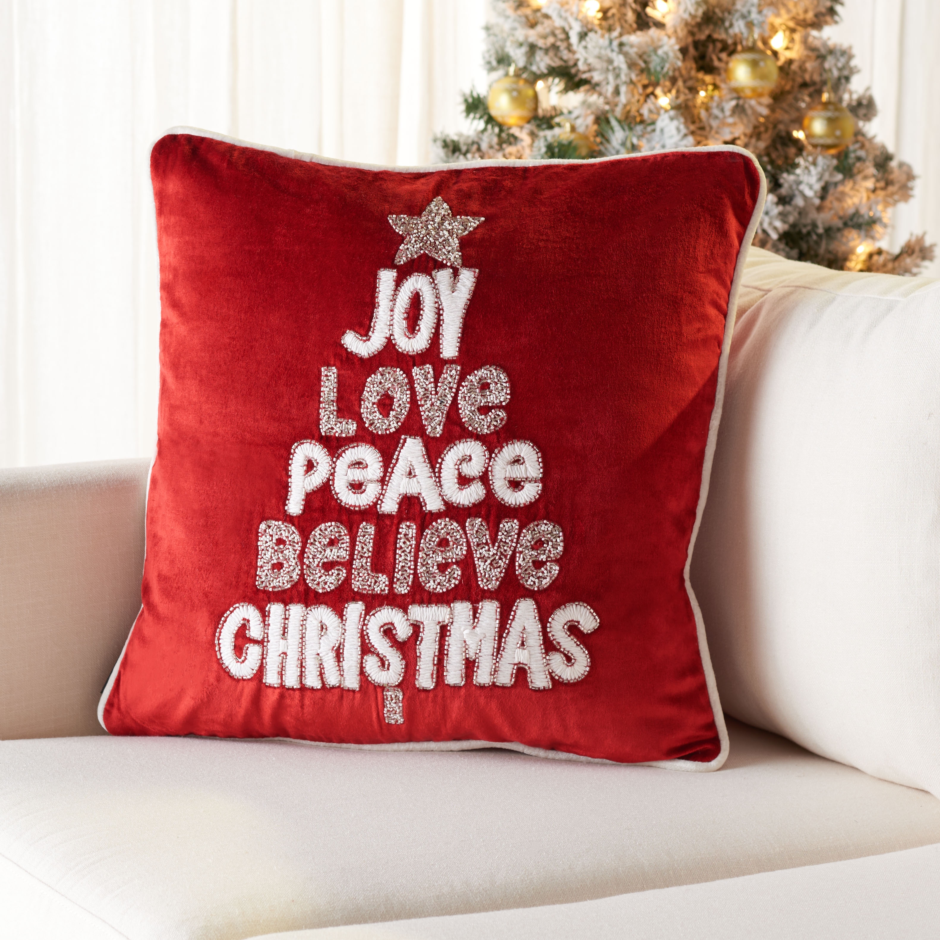 Ivory Frosty Christmas Tree on Truck store Throw Pillow