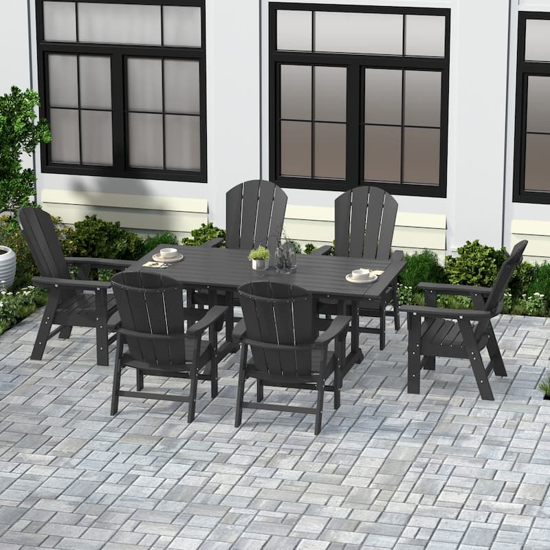 Laguna Hdpe All Weather Outdoor Patio Rectangular Adirondack Dining Chairs With Table (7-Piece Set)