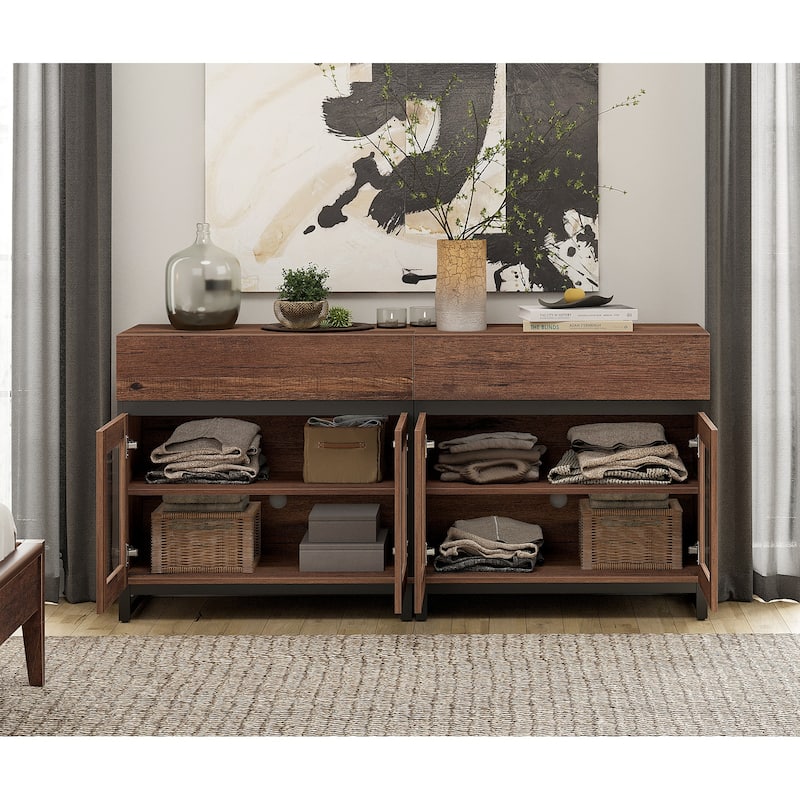 Modern Dresser With Glass Doors, Drawer, And Adjustable Shelf - Multifunctional Storage Cabinet For Living Room Or Bedroom