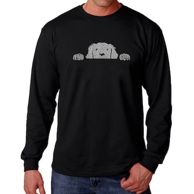 LA Pop Art Men's Word Art Long Sleeve T-shirt - Peeking Dog