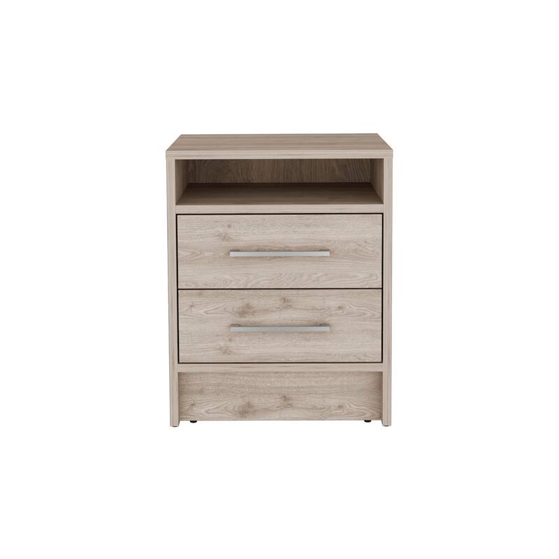 Compact Modern 2-Drawer Nightstand End Table with Superior Top Shelf for Bedroom or Living Room Storage