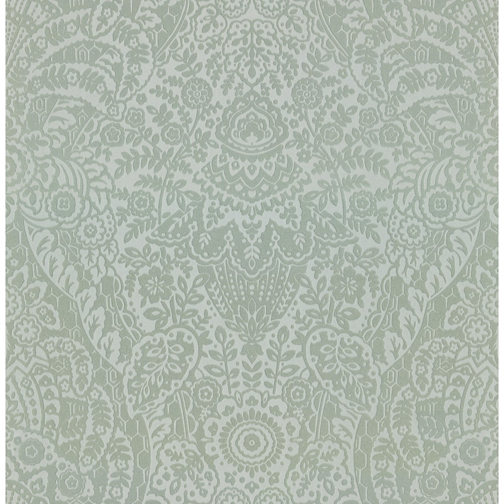 A-Street Prints Maris Silver Flock Damask Wallpaper