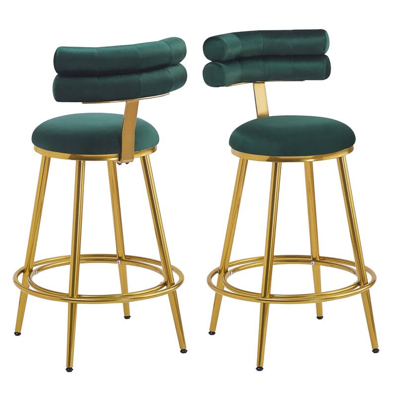 Set of 2 Velvet Counter Stools, 27.65" Height, Cushioned Seat & Iron Frame - Ideal for Kitchen, Bar, Dining