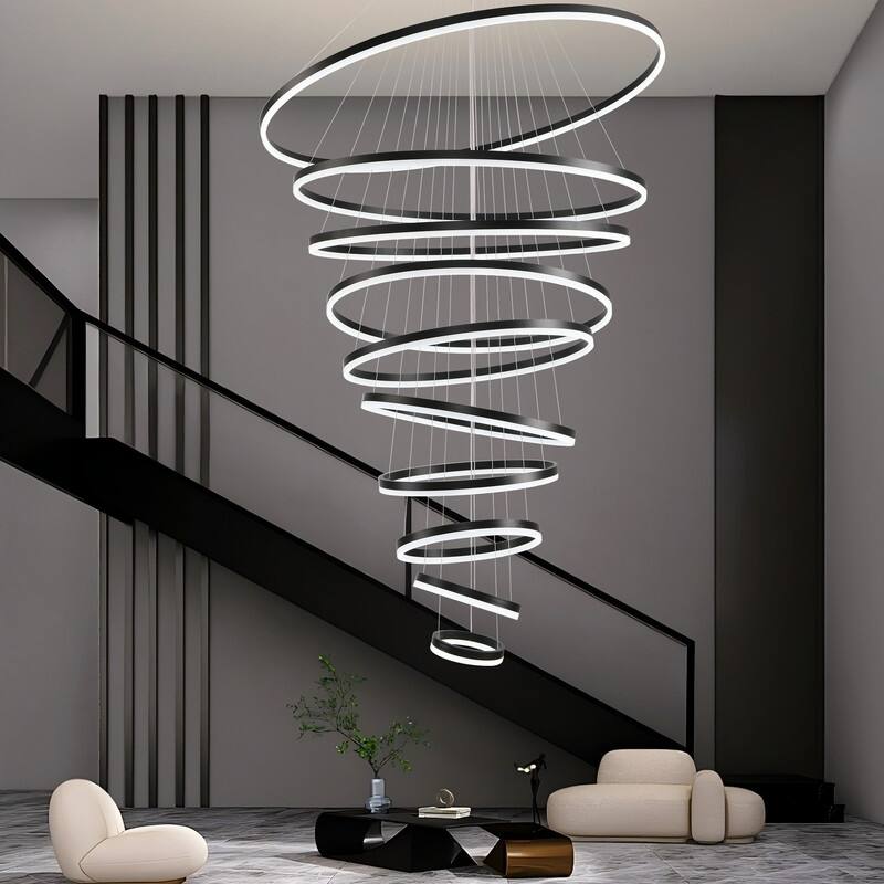 Modern Ring LED Chandelier Ring Adjustable Ceiling Light with Remote Control for High Ceilings