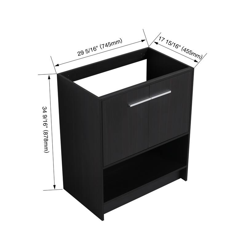 GDFStudio - Lisbon Modern Minimalist Freestanding Bathroom Vanity Cabinet with Soft Close Doors, Open Shelf, Sink NOT INCLUDED