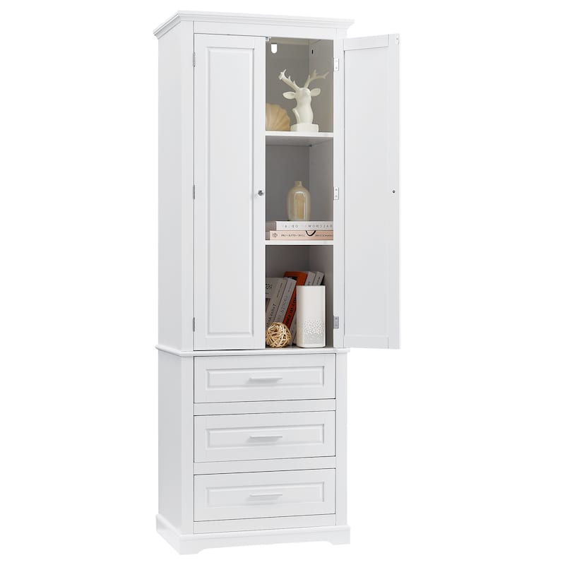 Tall Storage Cabinet With Three Drawers For Bathroom/Office
