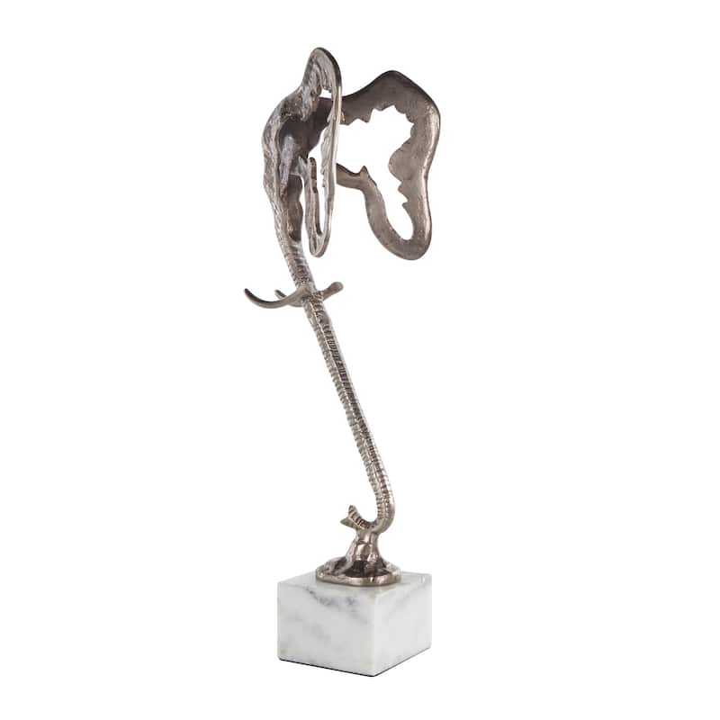 Aluminum Metal Elephant Tall Cutout Silhouette Sculpture with Marble - Silver - Roche River Decor - 8"W x 8"L x 26"H
