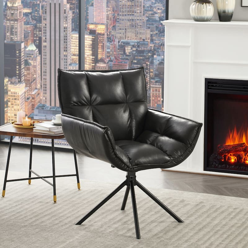 Faux Leather Upholstered Swivel Armchair Accent Home Office Chair