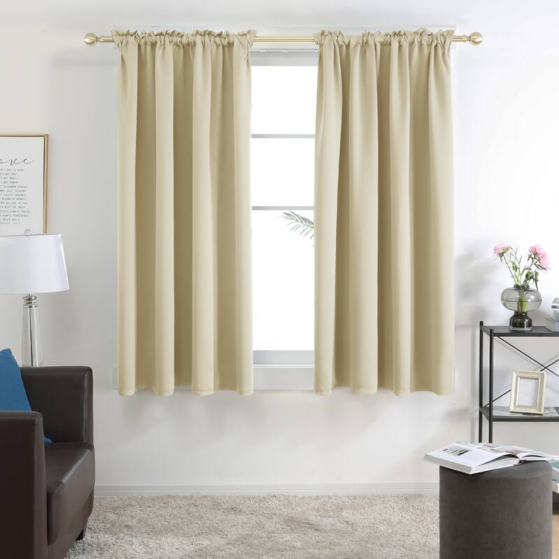 Deconovo Solid Rod Pocket Curtain Panel Pair (2 Panel) - 42W x 54L - Beige