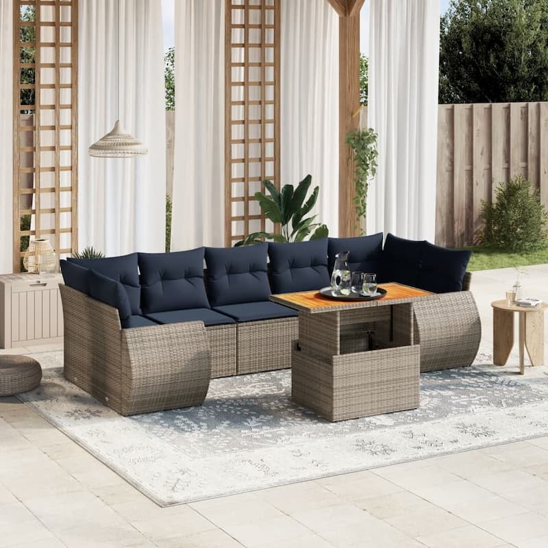 vidaXL Patio Sofa Set with Cushions Outdoor Furniture 8 Piece Poly Rattan - 24.4 x 24.4 x 27.2 - Grey