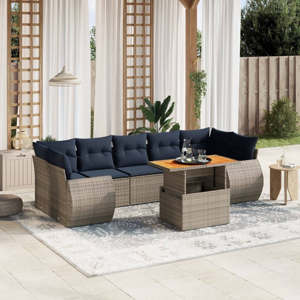 vidaXL Patio Sofa Set with Cushions Outdoor Furniture 8 Piece Poly Rattan - 24.4 x 24.4 x 27.2