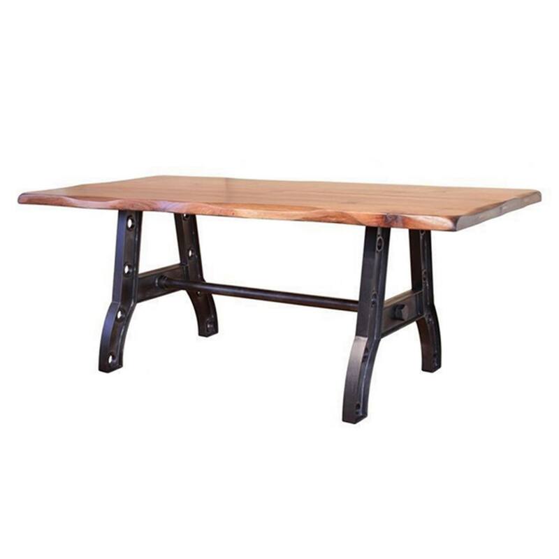 Umey 78 Inch Dining Table, Rectangular Live Edge Top, Trestle Support Brown