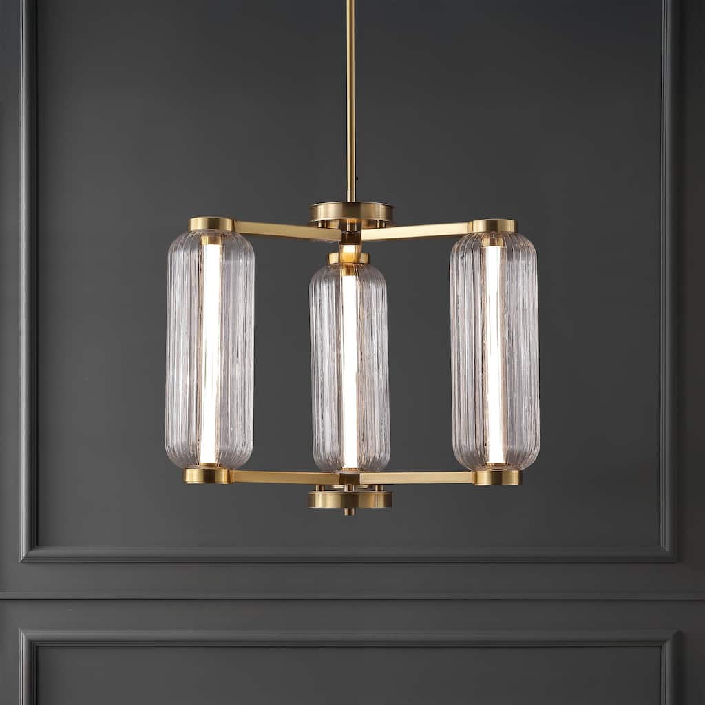 SAFAVIEH Couture Lighting Cyndy Square Glass Chandelier, Modern LED Ceiling Light Fixture for Dining Room and Entryway