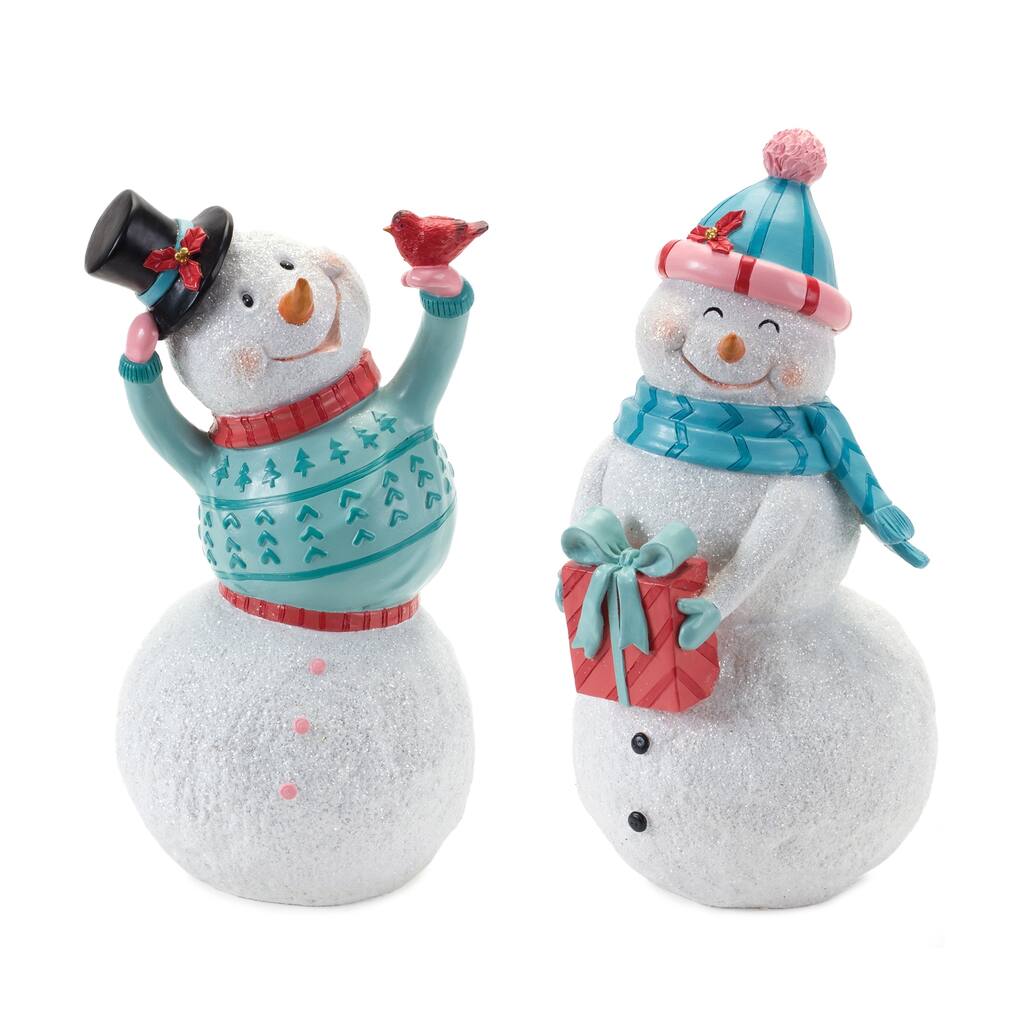Set of 2 Whimsical Snowman Christmas Tabletop Figurines 14"