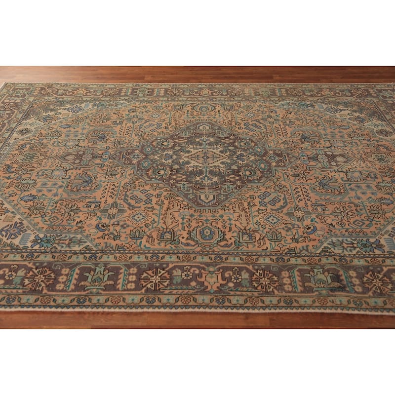 Handmade Tabriz Persian Vintage Area Orange Wool Carpet - 6'7" x 9'9"