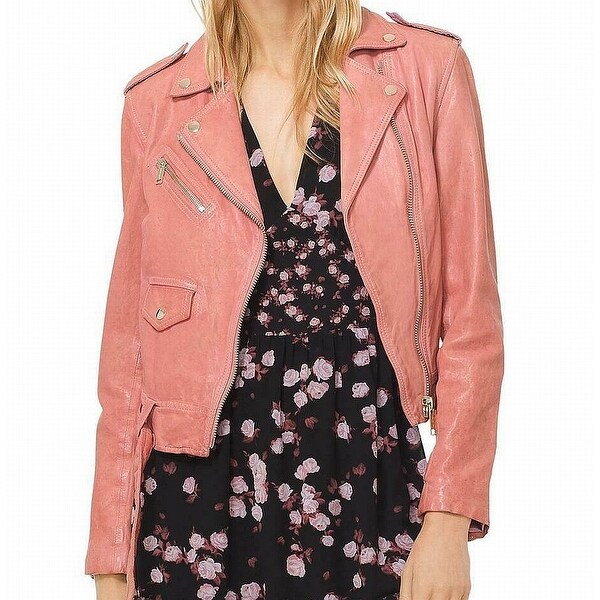 Shop Michael Kors Women's Jacket Mute Pink Size XL Motorcycle Leather ...