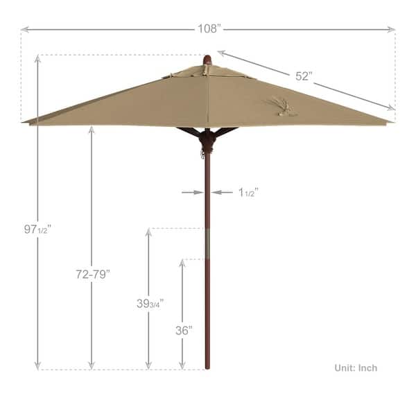 dimension image slide 8 of 21, California Umbrella 9ft Marenti Wooden Sunbrella Patio Umbrella with Sunbrella Fabric, Base Not Included