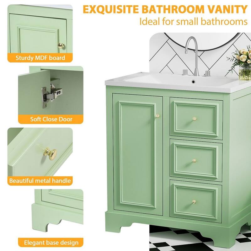 30'' Bathroom Vanity with Top Sink, Freestanding Vanity Set with Mirror Cabinet