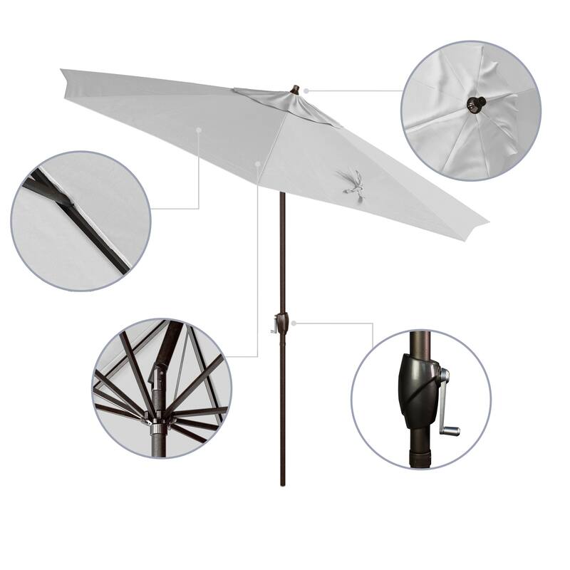 California Umbrella 9' Round Crank Lift Auto Tilt 8 Rib Aluminum Patio Umbrella, Bronze Finish, Pacifica Pacific Blue Fabric