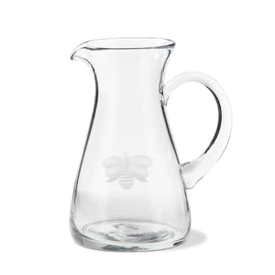 Etched Glass Bumble Bee Clear Glass Pitcher, 4.75"L x4.75"W x8.2"H, 32.0 oz
