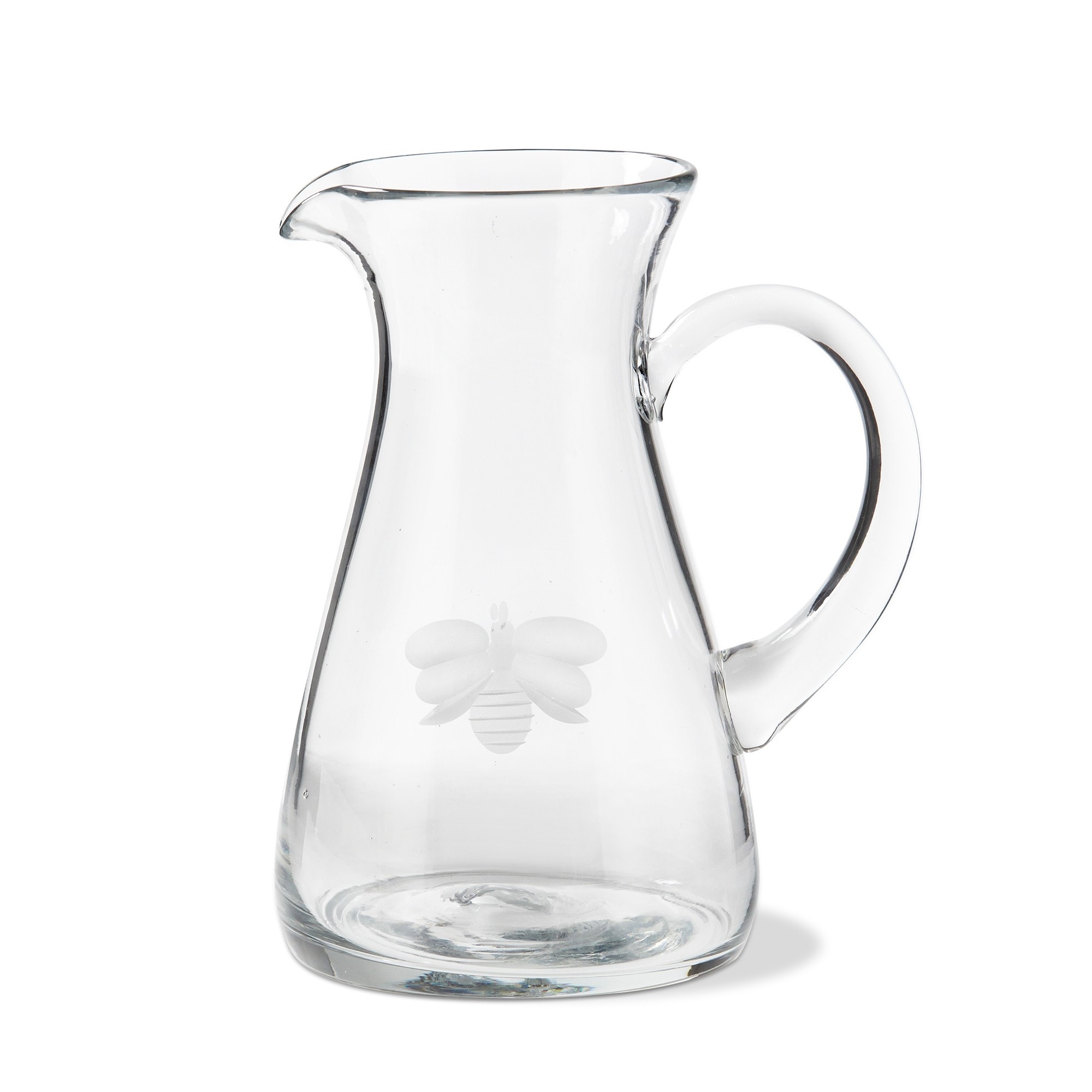 Etched Glass Bumble Bee Clear Glass Pitcher, 4.75"L x4.75"W x8.2"H, 32.0 oz