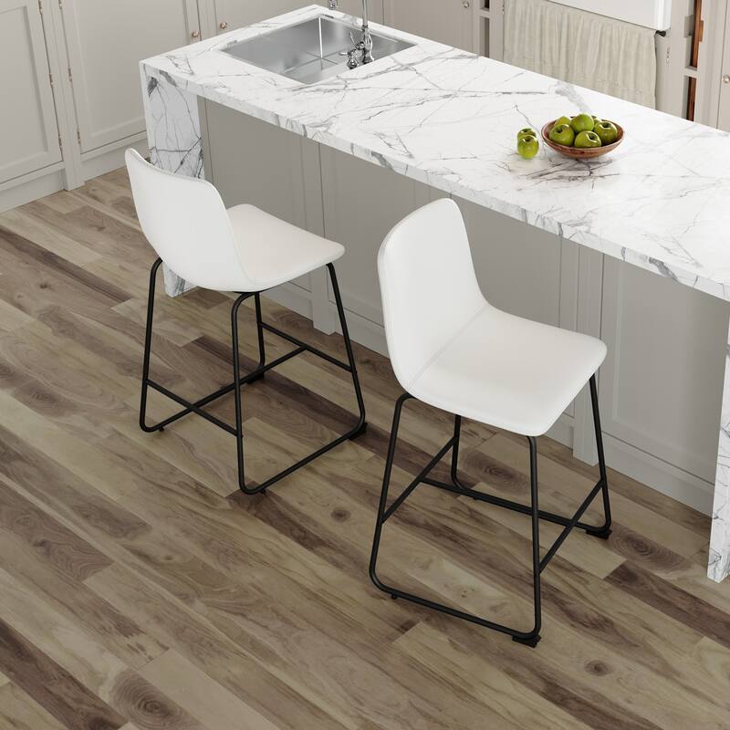 Set of 2 Modern Minimalist Style PU Material Bar Stools -White, suitable for kitchen, bar, and modern home design, with
