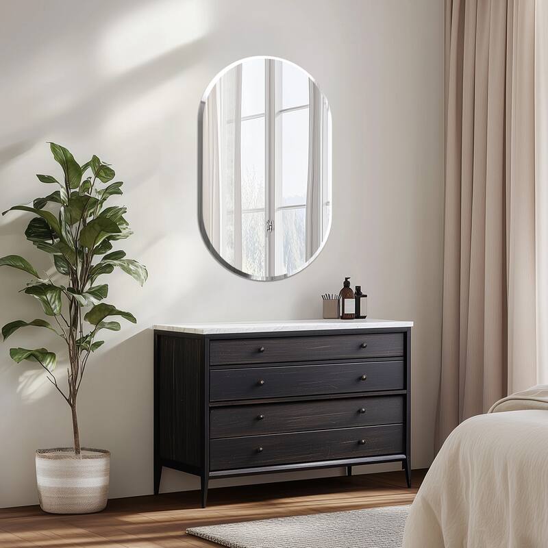 Frameless Bathroom Mirror Wall Mounted Modern Stylish Design with Contemporary Bevelled Edges