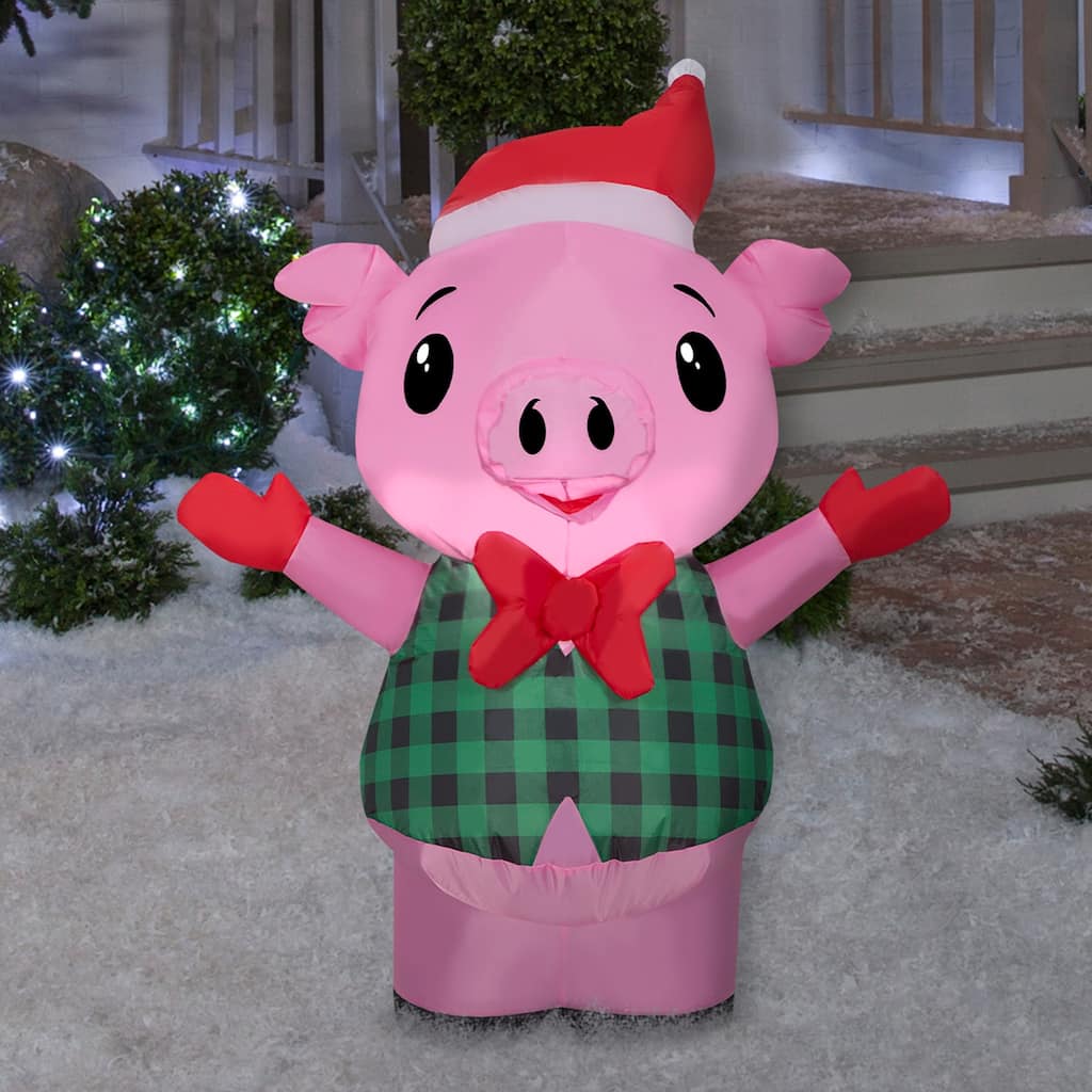 Gemmy Christmas Inflatable Pig in Vest , 3.5 ft Tall