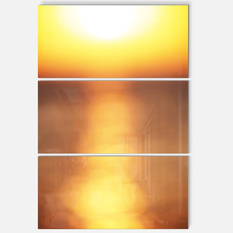 Designart 'Abstract Yellow Sunset Reflection' Landscape Metal Wall Art - 28 in. wide x 36 in. high - 3 panels