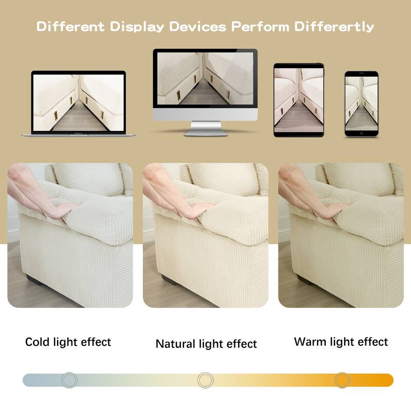 Roomfitters 82.6"/92" Modular L-Shape Sectional, Corduroy Cloud Couch with Ottoman & 6 Pillows