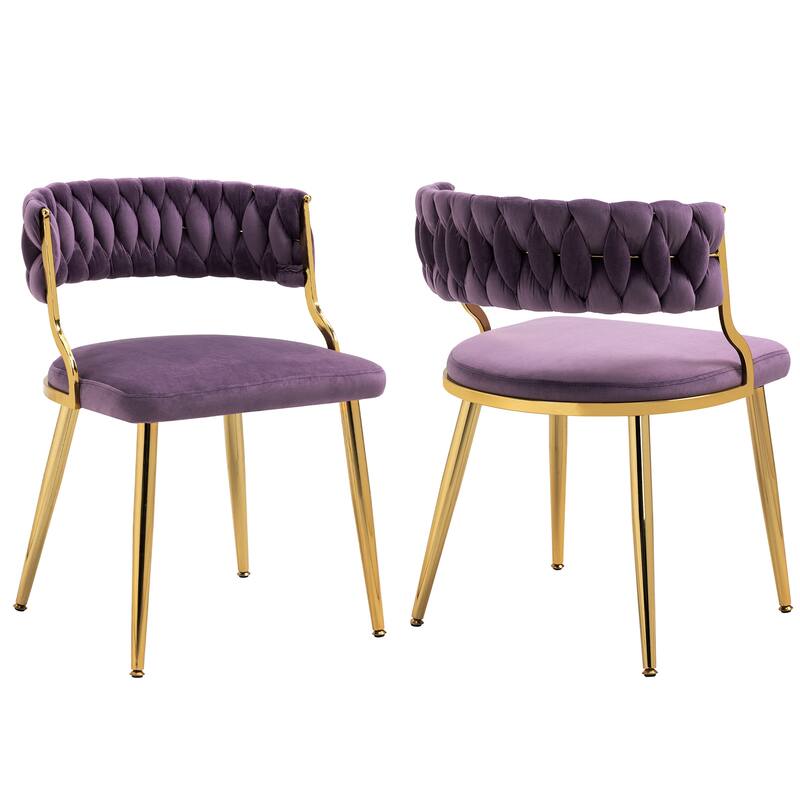 Set of 2 Velvet Dining Chair with Golden Metal Legs