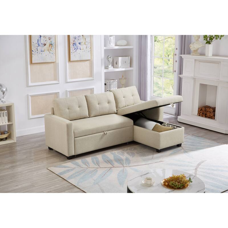 Pull Out Sofa Bed L-shape Sectional Couch Convertible Daybed wStorage Chaise