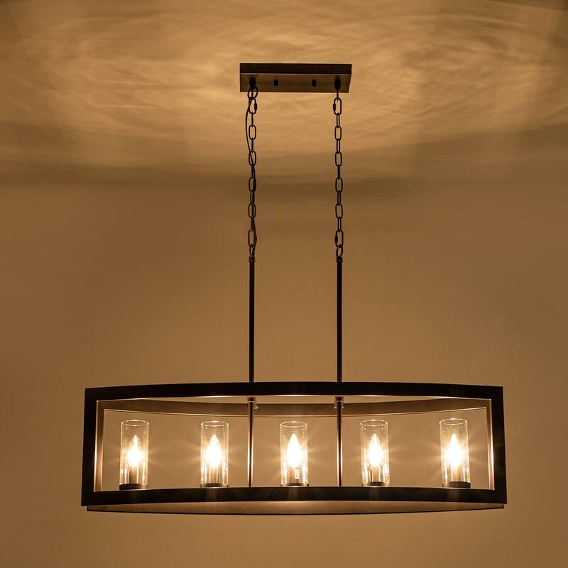 5-Light Modern Farmhouse Linear Oil-Rubbed Bronze Clear Glass Chandelier - Oil-Rubbed Bronze - 36.6 in. W x 10.24 in. H
