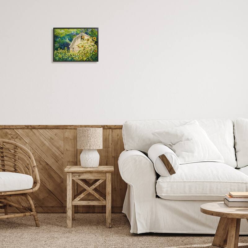 Stupell Peaceful Sunflower Field Countryside Woodlands Barn Framed Wall Art - Yellow
