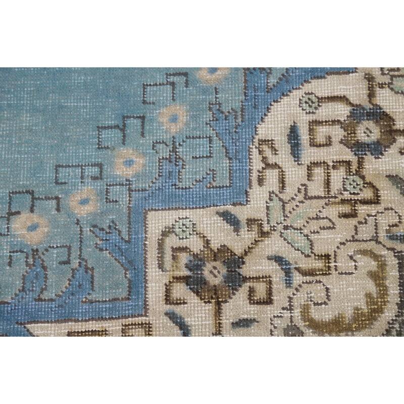 Light Blue Medallion Tabriz Persian Area Rug Hand-Knotted Wool Carpet - 9'10"x 12'10"