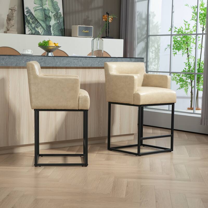 House Hold Counter Height Bar Stools Set of 2,Modern Square PU Bar Stool