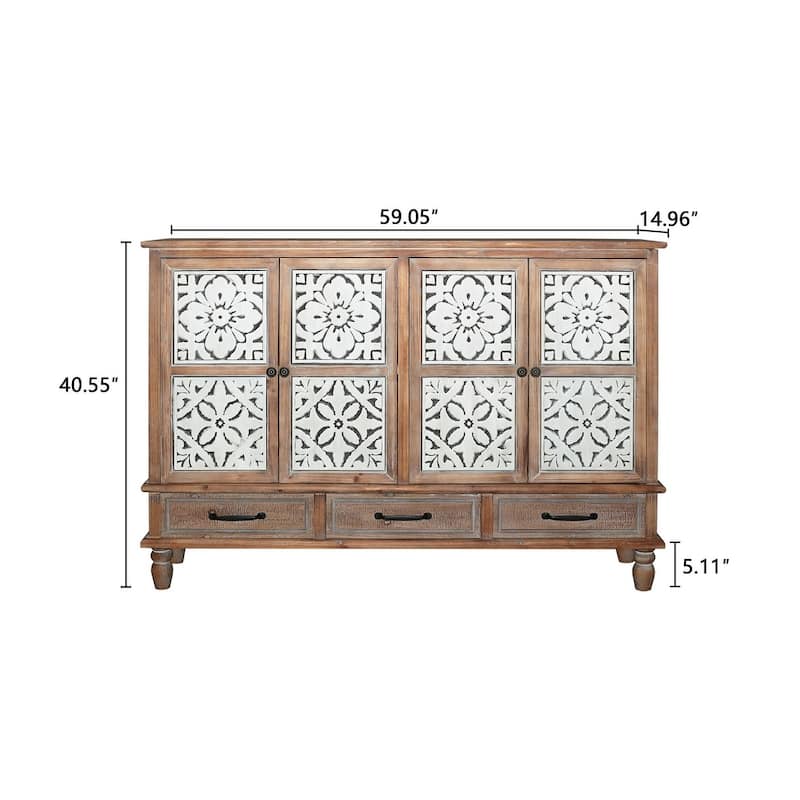GDF Studio - Belmont 59" Natural Wood Accent Sideboard with 4 Doors and 3 Drawers