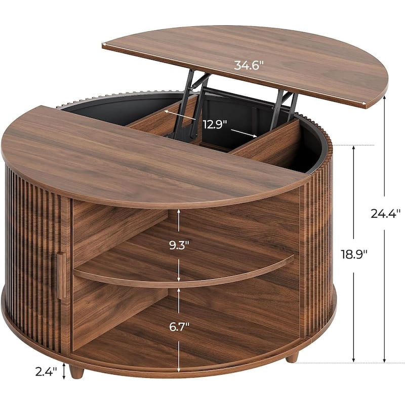 Round Lift Top Coffee Table 180 Grad Curved Sliding Door Living Room
