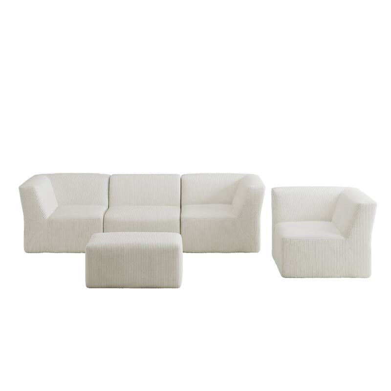 5-Piece Fully Sponge Molded Modular Sectional Sofa with Ottoman