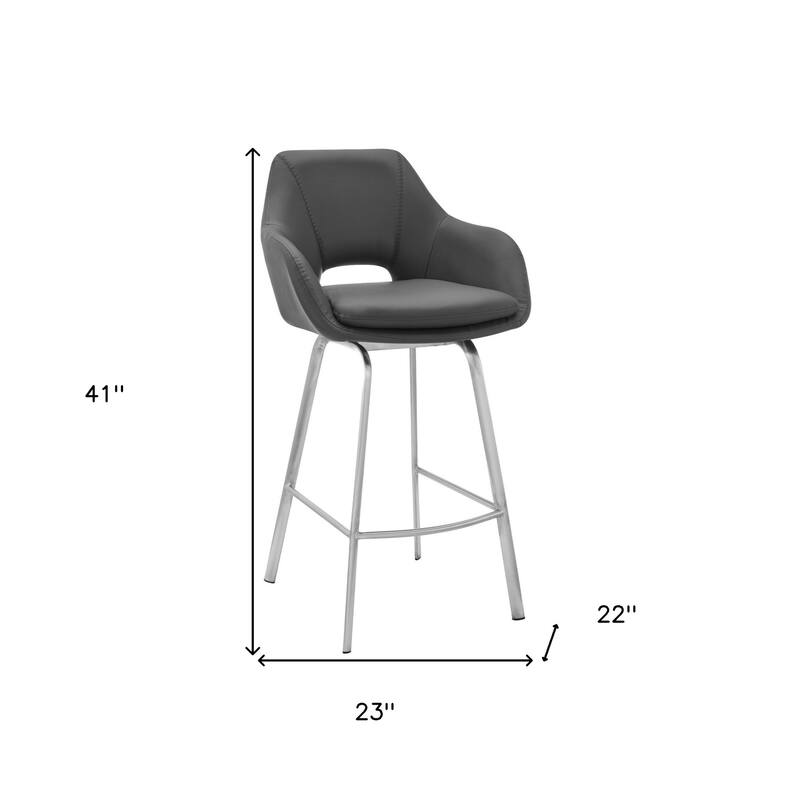 30 Inch Swivel Bar Height Stool with Arms and Low Back Fabric Seat Iron Legs for Kitchen Island - 41”H x 22”W x 23”D