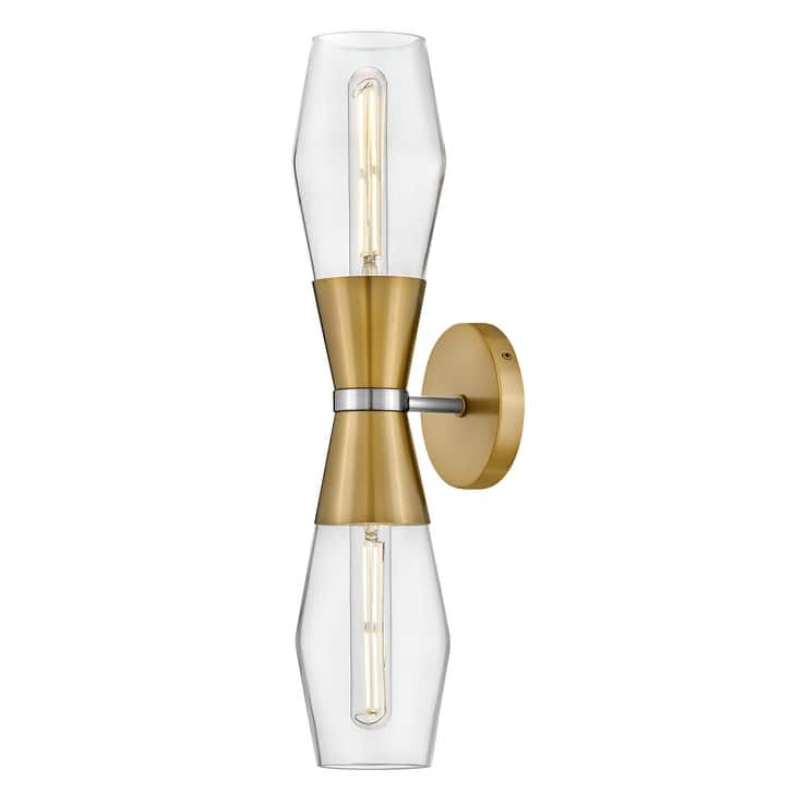 Lark 83902 Livie 2 Light 22" Tall Wall Sconce with Clear Glass Shades - Lacquered Brass