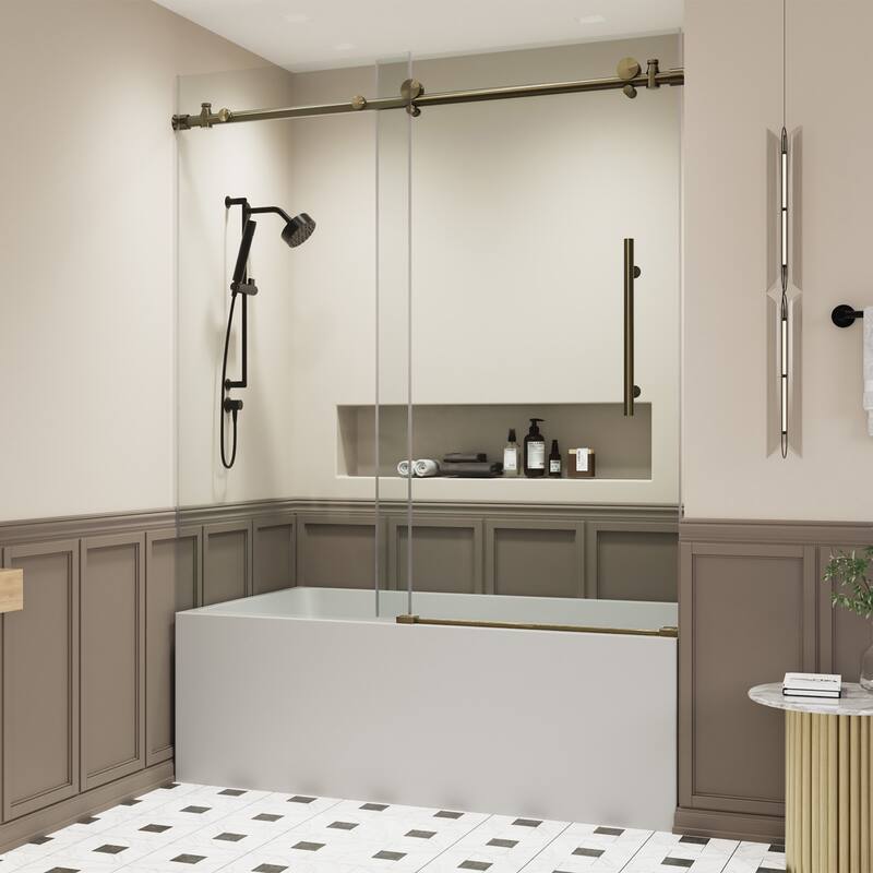 60"W x 59"H Single Sliding Glass Tub Door - Gold