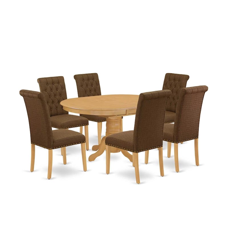 HomeStock 7-Pc Oval Natural Oak Finish Solid Wood Top Dining Table with 6 Parson-Chairs with Butterfly Leaf