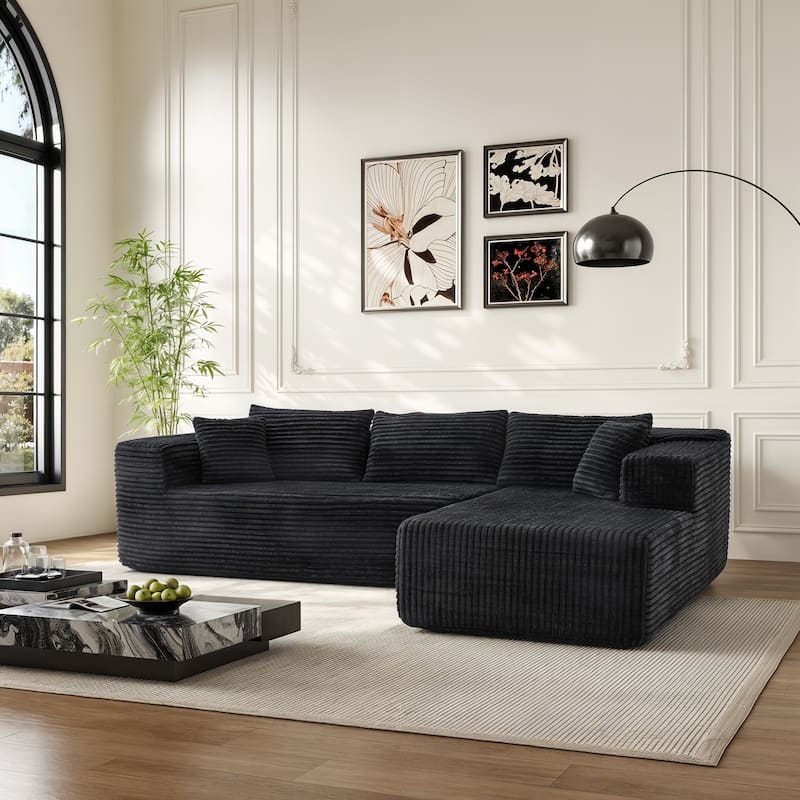Black L-Shaped Compressed Foam Sofa – Ready-to-Use Sectional Couch with Chaise - Black