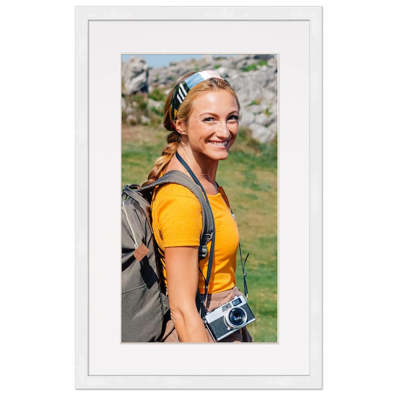 6x9 Frame with Mat - White 8x11 Frame Wood Made to Display Print or Poster Measuring 6 x 9 Inches with White Photo Mat