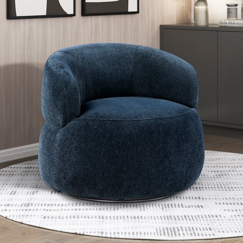Fremont & Park Rhea 32" Dia Chenille Swivel Chair - 360-Degree Metal Swivel Base
