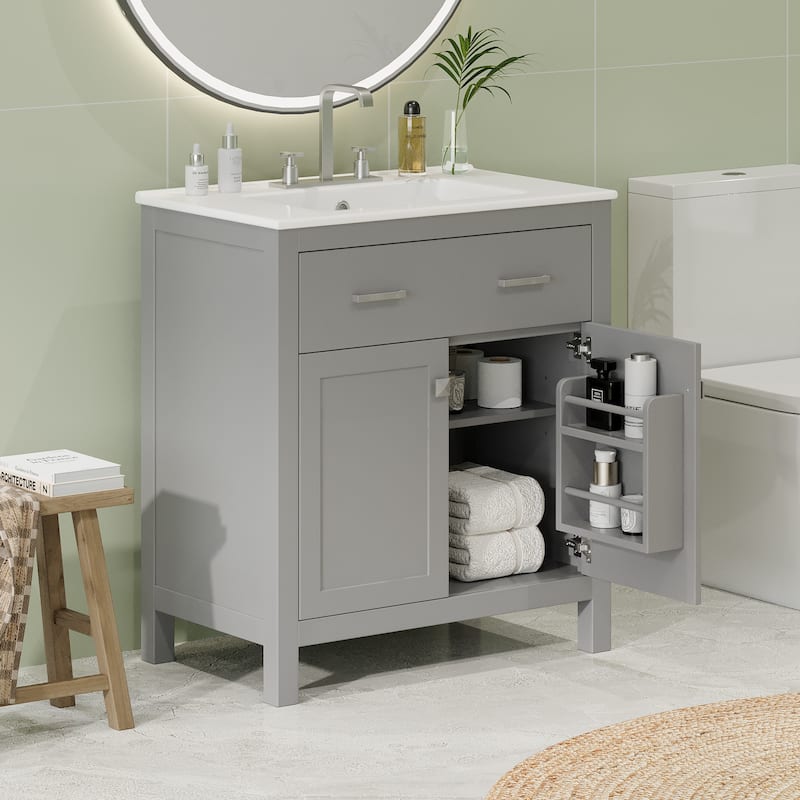 GDFStudio - Bambi Bathroom Vanity with Sink, Soft-Close Doors & Flip Drawer - 30" - Grey