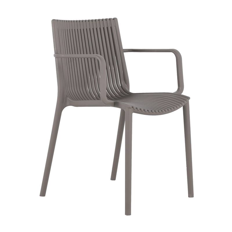 4pcs Modern Stackable Plastic Armchair for Indoor/Outdoor Use - Ergonomic Slatted Back Design, All-Weather PP Material
